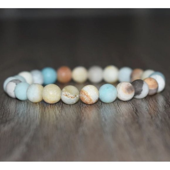 10mm Amazonite Frosted Matte Jasper Stretch Bracelet - Picture 2 of 9